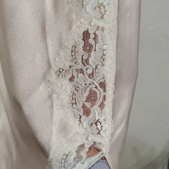 Vintage Christian Dior Elegant Pink Satin Nightgown With Asymmetrical Lace & Bow - Picture 5 of 16